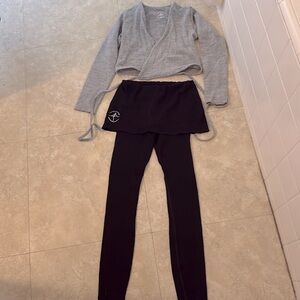 WearMoi warm up wrap top and leggings with attached skirt. Size XS.